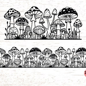 Wieder ablösbare Pilz svg, nahtloses Pilzmuster svg, Pilzbodenrand svg, Pilzwiese svg Dateien für Cricut oder glowforge 0400