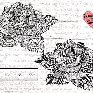 Dois desenhos de rosa Svg / Zentangle Svg / Mandala Svg / Flores Svg / rosa zentangle svg / Arquivos Svg para Cricut / Arquivos de silhueta 0352