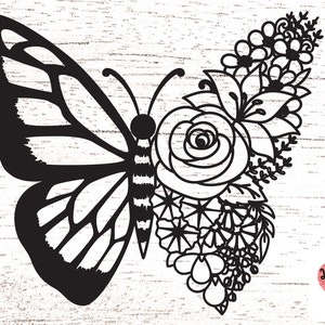 Papillon floral svg, chaque fleur a une bonne signification. svg floral papillon, fleurs de papillon, ailes de papillon, fichiers svg pour cricut 0229