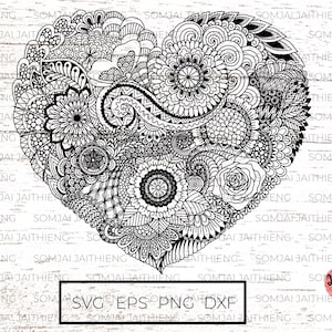 Heart Svg / Mandala heart svg /  Zentangle Svg / Mandala Svg / Flower heart Svg / Svg Files for Cricut / Silhouette files 0001