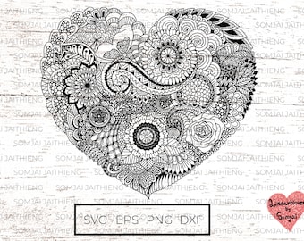 Herz SVG / Mandala Herz Design / Zentangle SVG / Mandala Design / Blumen Herz Design / SVG-Dateien für Cricut / Silhouette-Dateien 0001