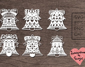 Six Christmas bell svg, Christmas ornament svg, jingle bells svg,  Baubles svg files for cricut or glowforge, png for sublimation  0083