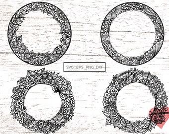 4 Mandala Door Hanger Svg, circle frame svg, round frame svg, floral circle border svg files for cricut or  Glowforge  0279