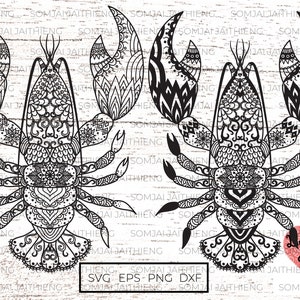 Due stili di aragosta Svg / aragosta in formato SVG / Zentangle Svg / Mandala in formato Svg / gamberetti in formato Svg / gamberetti in formato Svg / frutti di mare in formato SVG / file in formato Svg per Cricut 0385