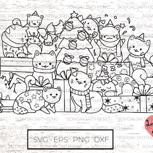 Gatos fofos na festa de Natal / arquivos svg para cricut / arquivos png para sublimação / arquivos de silhueta/ Feliz Natal 0372