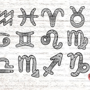 12 Mandala del cuore all'interno dei segni zodiacali in formato SVG/Mandala zodiaco, compleanno in formato SVG, file SVG dello zodiaco per cricut.  0356