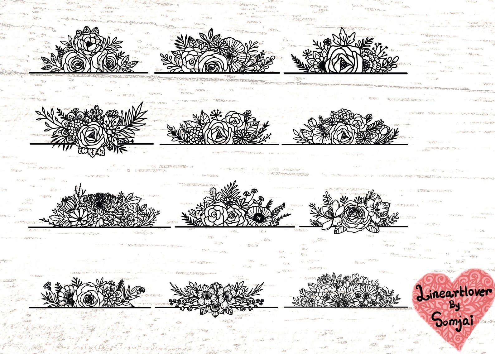 Monogram Divider 39 Floral Text Dividers Svg, Flowers Dividers Svg, Floral Monogram Svg ...