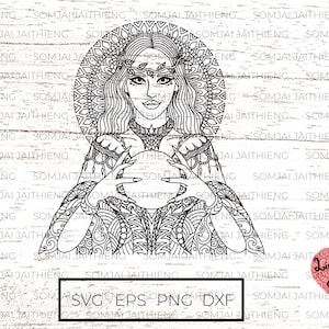Belle sorcière Svg / zentangle svg / mandala svg/ halloween svg/ diseuse de bonne aventure svg / Fichiers SVG pour Cricut / Fichiers Silhouette 0168