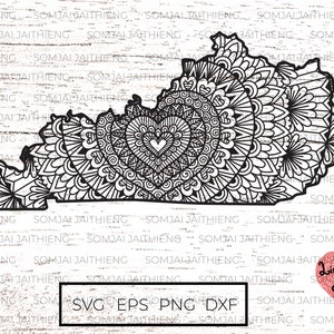 Kentucky Karte svg/Herz Form Mandala innerhalb Kentucky State svg/Zentangle SVG/Mandala svg/Indiana svg/Svg Files für Cricut 0125