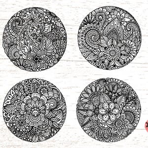 4 abstracte bloemmandala's in een cirkel Svg/zentangle svg/mandala svg/bloemen achtergrond svg/Svg-bestanden voor Cricut of glowforge 0404