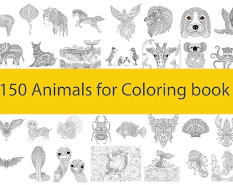 150 animal PDF files for coloring book , KDP  By the real creator