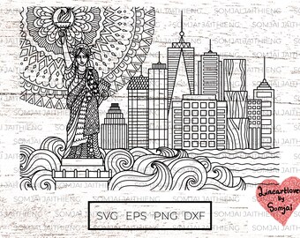 Liberty statue svg, liberty lady svg, New York svg, Liberty statue zentangle svg, zentangle svg, mandala svg, svg files for cricut.  0065