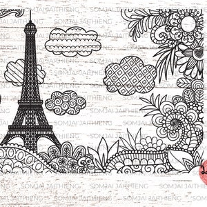 Été à Paris SVG / Tour Eiffel svg / Zentangle SVG / Mandala SVG / fleurs SVG / jardin SVG / Fichiers pour Cricut 0112