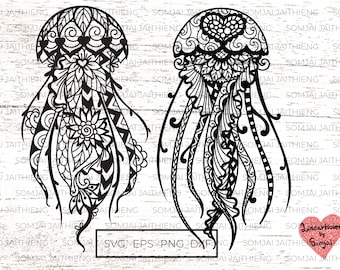 Hand drawn Jellyfish svg, Jellyfish zentangle svg, zentangle svg, mandala svg, animal svg files for cricut.  0182