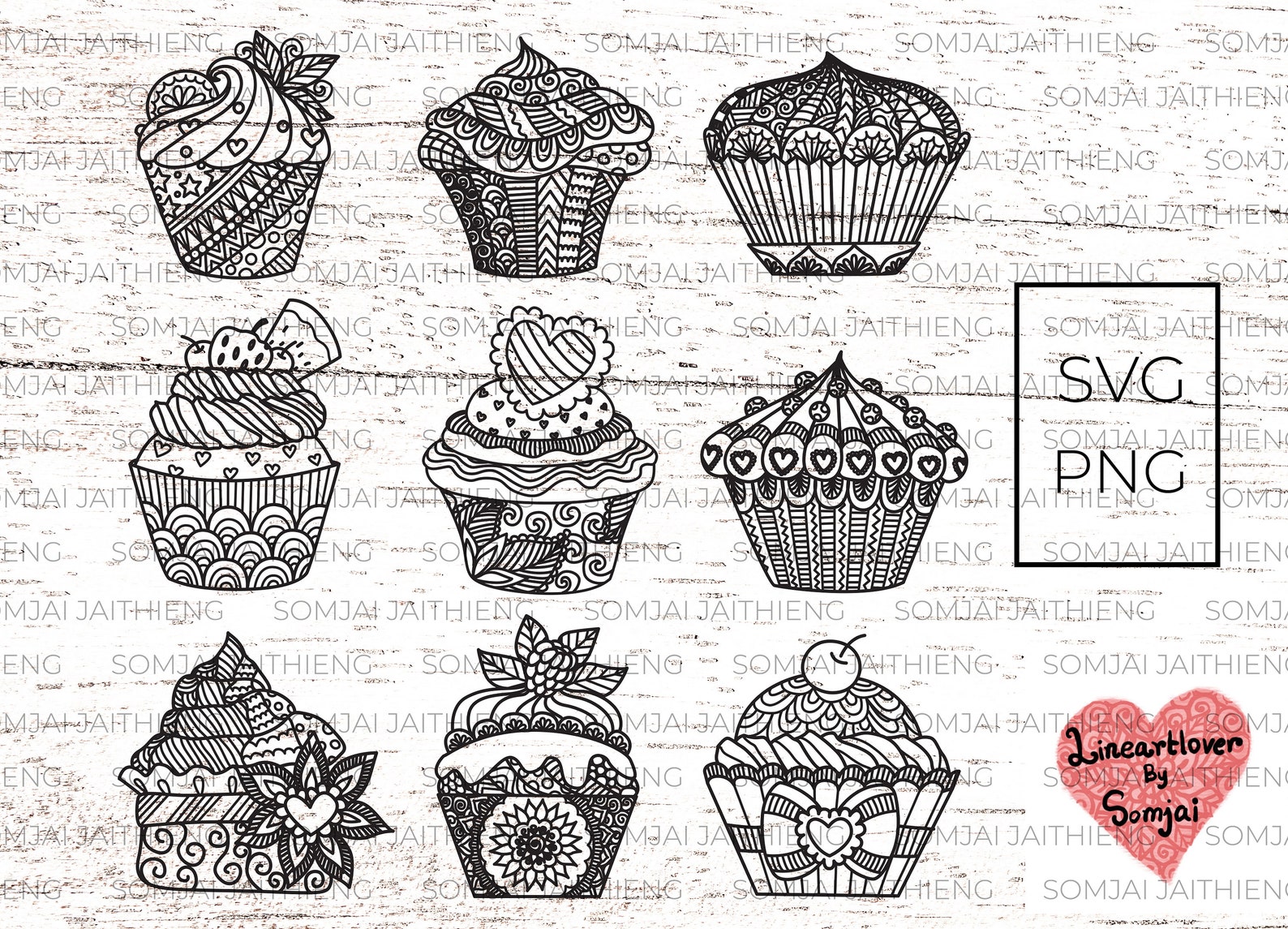 Hand Drawn Cupcapes Svg Cupcakes Zentangle Svg Zentangle Etsy