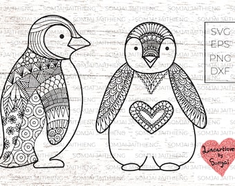 Two penguins Svg / penguin svg / Zentangle Svg / Mandala Svg / bird Svg / Animal Svg /  Boho svg / Svg Files for Cricut  0028