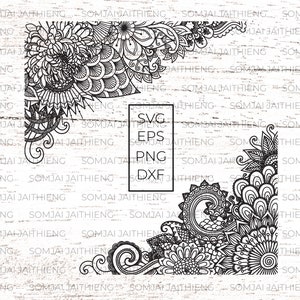 Mandala SVG, bloemen decoratie hoeken SVG-bestanden voor Cricut, zentangle SVG, bloemen SVG, frame SVG. hoek-svg 0183