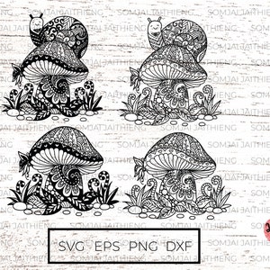 Escargot assis sur un champignon SVG/Escargot SVG/Zentangle SVG/Mandala SVG/Escargot zentangle SVG/champignon SVG/Svg Files pour Cricut 0237