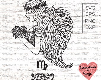 Virgo Svg / Zodiac svg / Zentangle Svg / Mandala Svg / woman Svg / Angel Svg /  Boho svg / Ethnic SVG/ Svg Files for Cricut