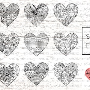 9 styles of heart svg, heart zentangle svg, heart mandala svg, heart flower svg, zentangle svg, mandala svg, svg files for cricut.  0043