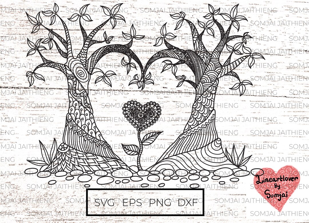 Two Styles of Heart Shap Trees Svg / Heart Tree Zentangle Svg ...