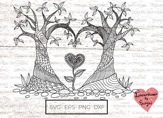 Two Styles of Heart Shap Trees Svg / Heart Tree Zentangle