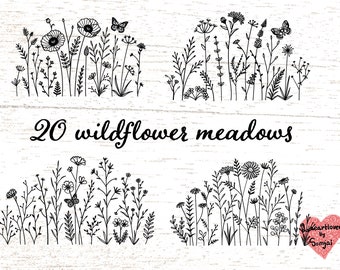 20 wildflower meadows Svg /  wildflowers svg bundle / floral frame svg/ garden svg/  flowers doodle  Svg Files for Cricut  or glow forge