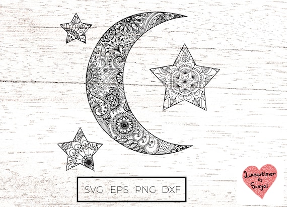 Moon and Stars Svg / Zentangle Svg / Mandala Svg / Moon Svg