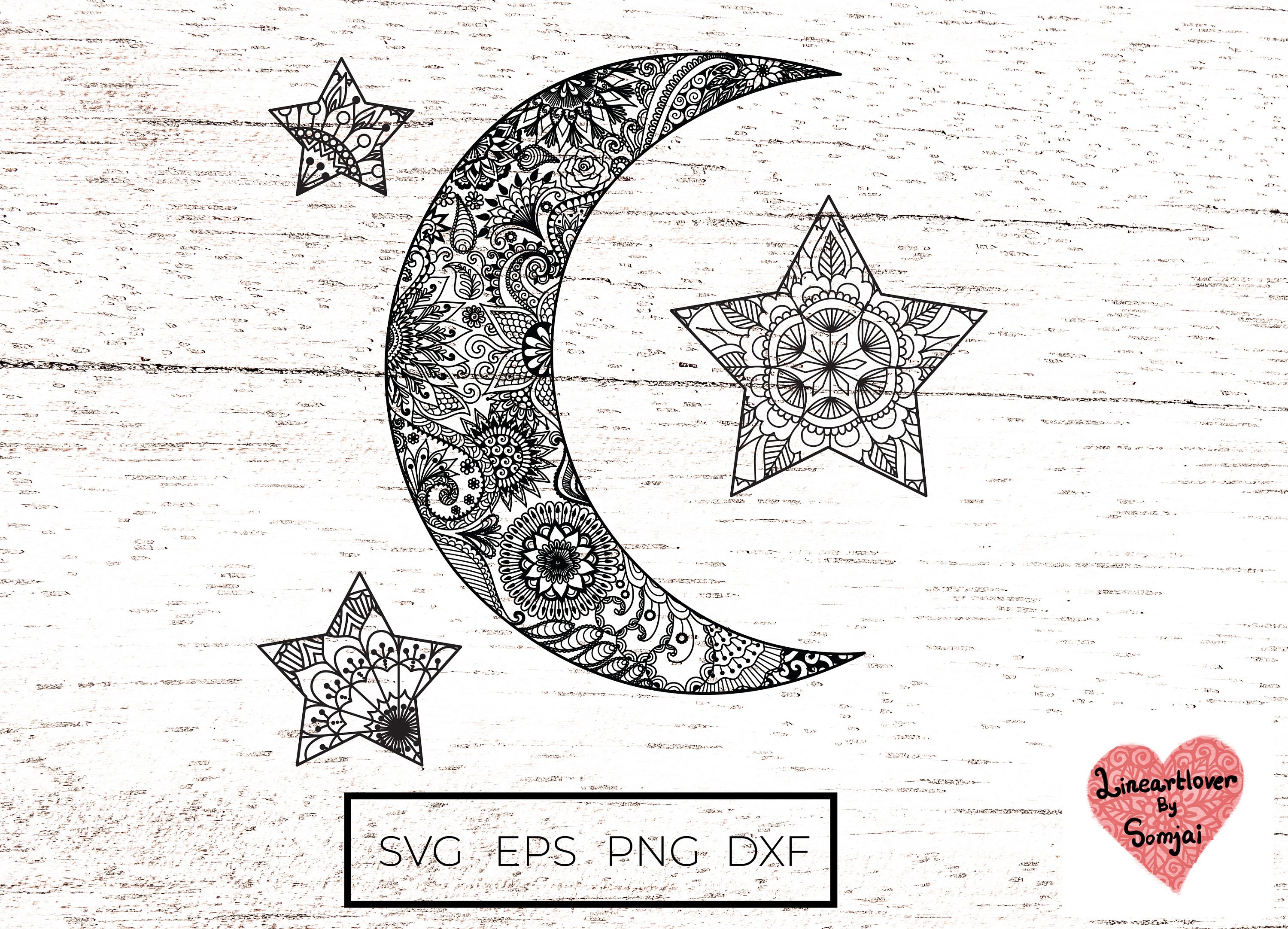 Moon and Stars Svg / Zentangle Svg / Mandala Svg / Moon Svg/ - Etsy