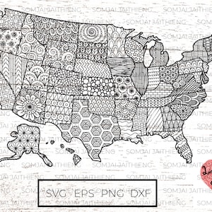 Usa map  svg file/ zentangle svg file, mandala svg files for cricut or glowforge  0067