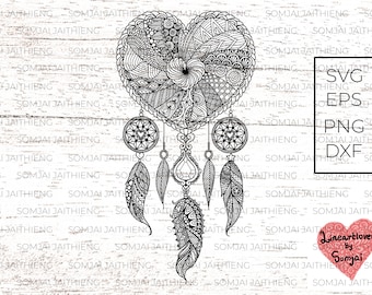Herz Form Traumfänger SVG / Mandala Herz svg / Herz Mandala svg / Zentangle svg / Mandala svg / SVG-Dateien für Cricut 0072