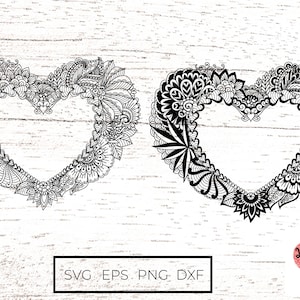 Dois estilos de moldura de flores Svg / Zentangle Svg / Mandala Svg / Flower heart Svg / Love svg / Arquivos Svg para arquivos Cricut / Silhouette 0280