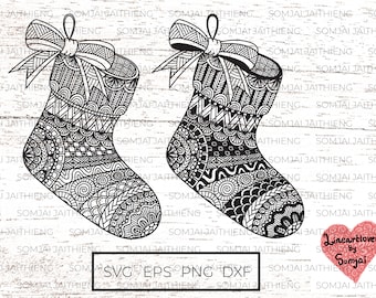 Two styles of Christmas Stockings svg / zentangle svg / mandala svg / Christmas Svg Files for Cricut  0301