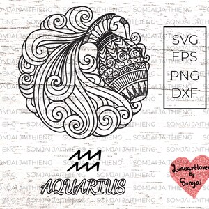 Aquarius Svg / Zodiac svg / Zentangle Svg / Mandala Svg / Flowers Svg / Svg Fichiers pour Cricut / Silhouette Files