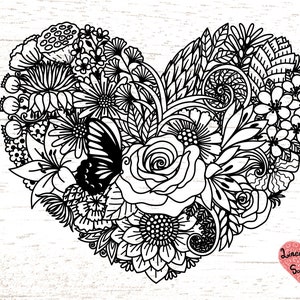 Heart Svg / floral heart svg / Heart mandala svg / flowers heart Svg / heart shape bouquet Svg /  Svg Files for Cricut or glowforge 0391