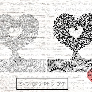 Dois estilos de árvore de coração Svg / Mandala coração svg / Coração mandala svg / Flor coração Svg / cartão de casamento / Arquivos SVG para Cricut 0006