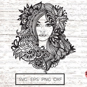 Fata ragazza in formato SVG, fata ragazza mandala in formato SVG, fata ragazza zentangle in formato SVG, sagoma in formato SVG, file SVG per cricut o Glowforge 0038