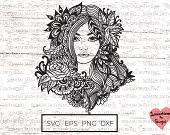 Fairy girl svg, fairy girl mandala svg, fairy girl zentangle svg, silhouette svg,svg files for cricut or glowforge  0038