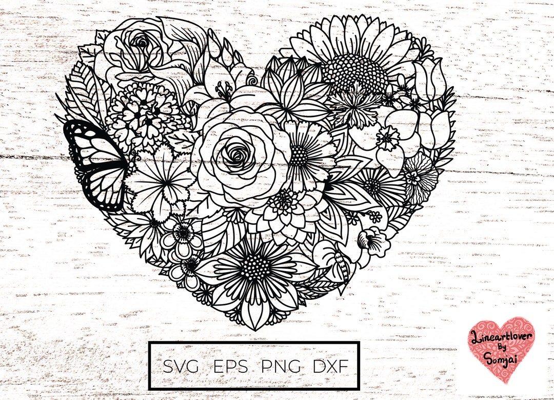 Heart Svg / Floral Heart Svg / Heart Mandala Svg / Flowers Heart Svg ...