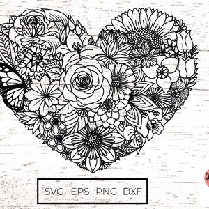 Heart Svg / Floral Heart Svg / Heart Mandala Svg / Flowers Heart Svg ...