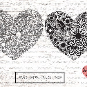 Dois estilos de corações florais Svg / Mandala coração svg / Coração mandala svg / Mandala Svg / Flor coração Svg /arquivos svg de coração para cricut 0024