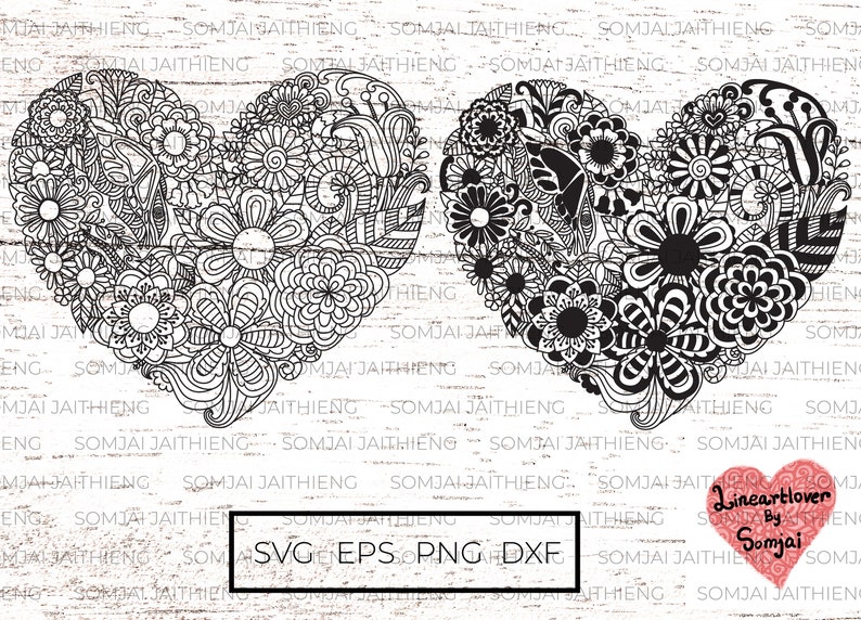 Download Two styles floral Hearts Svg / Mandala heart svg / Heart ...