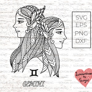 Gêmeos Svg / Zodíaco svg / Zentangle Svg / Mandala Svg / Mulher Svg / Twin Svg / Boho svg / Étnico SVG/ Arquivos Svg para Cricut