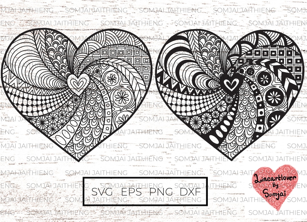 Two Styles of Heart Svg / Heart Svg / Heart Zentangle Svg / Zentangle ...
