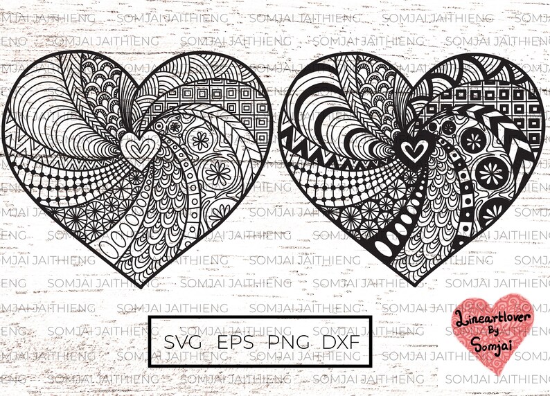 Two Styles of Heart Svg / Heart Svg / Heart Zentangle Svg / Zentangle ...
