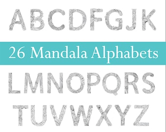Beautiful unique 26 mandala letter designs from A to Z. Clean lines, created by using pen too on illustrator. Good for coloring book  0331