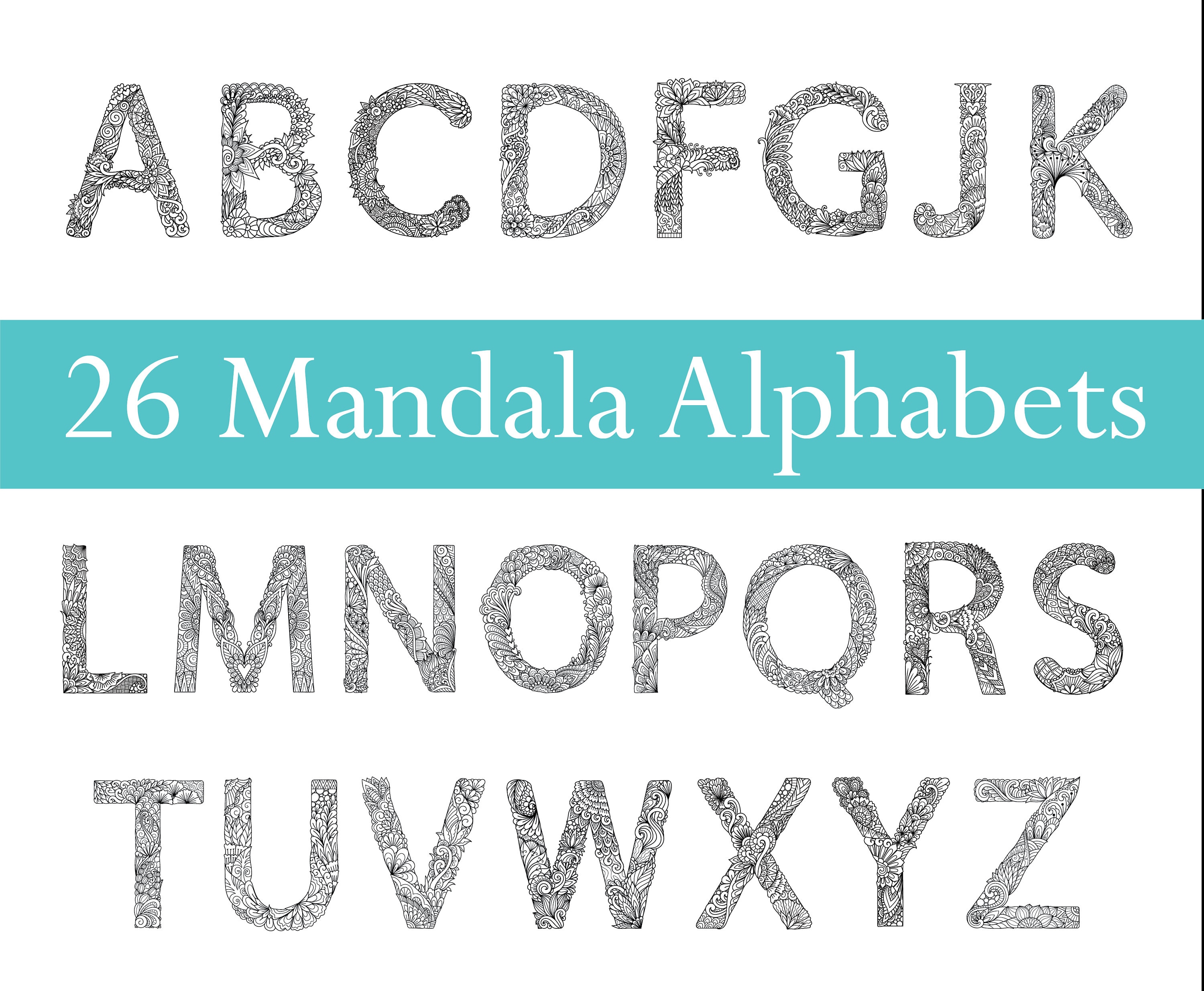 A から Z までの 26 の美しくユニークなマンダラ文字デザイン