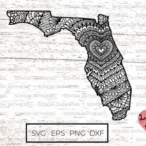 Florida Karte svg / Herzform Mandala innerhalb des US Bundesstaates Florida svg / Zentangle Muster / Mandala svg / Florida svg / SVG-Dateien für Cricut 0022