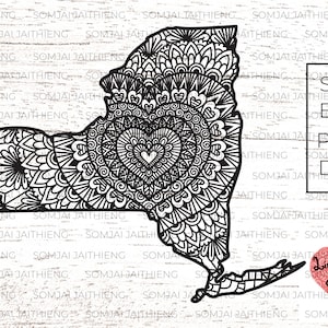 New York Map svg / Herzform Mandala in New York City Map / Zentangle Plotterdatei / Mandala Mandala / Boho svg / SVG-Dateien für Cricut 0045