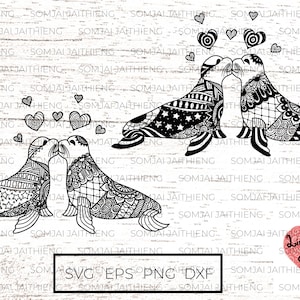 Two  styles of seals kissing Svg /seal svg /  Zentangle Svg / Mandala Svg / Svg Files for Cricut / Silhouette files   0146